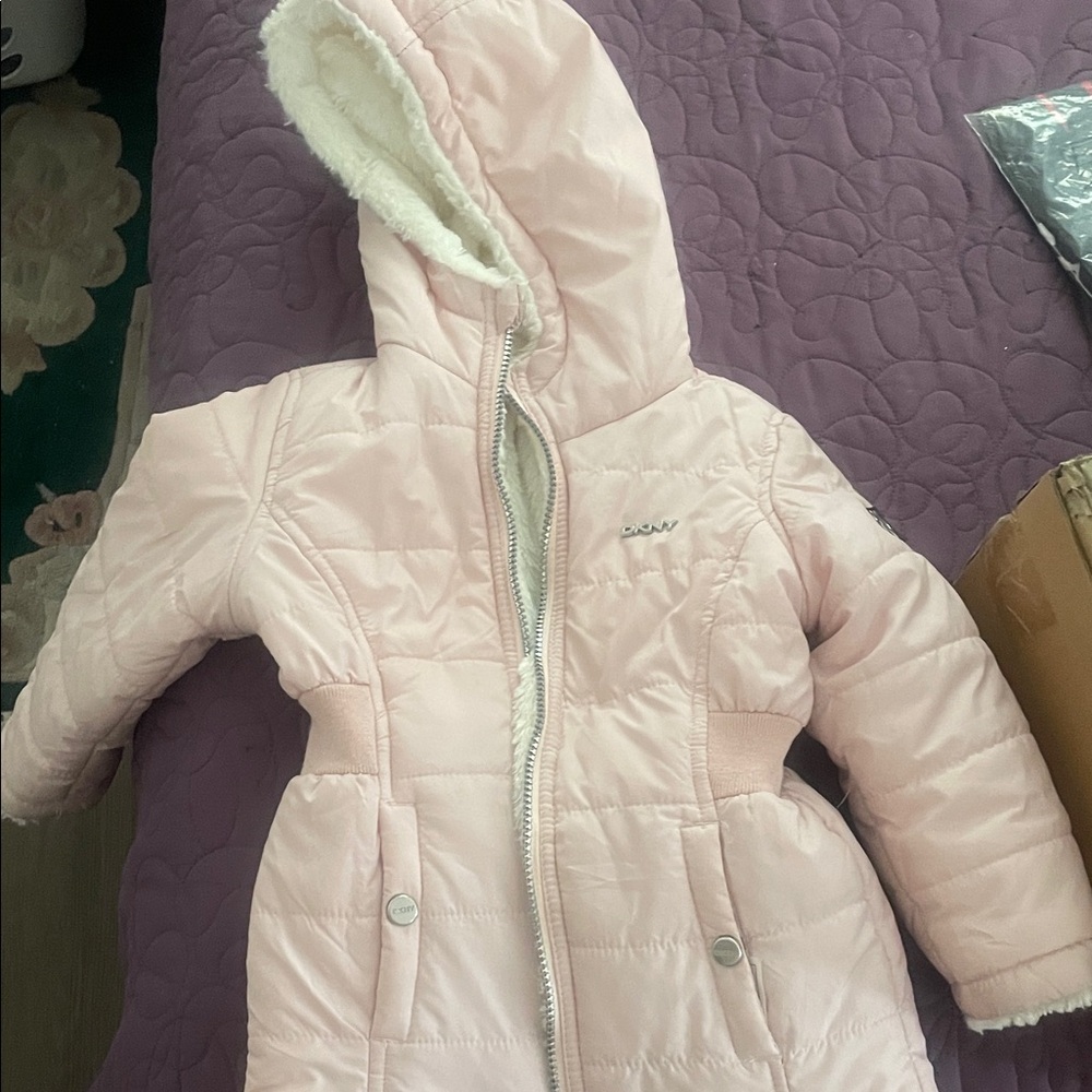 DKNY Light Pink Quilted Hooded Coat